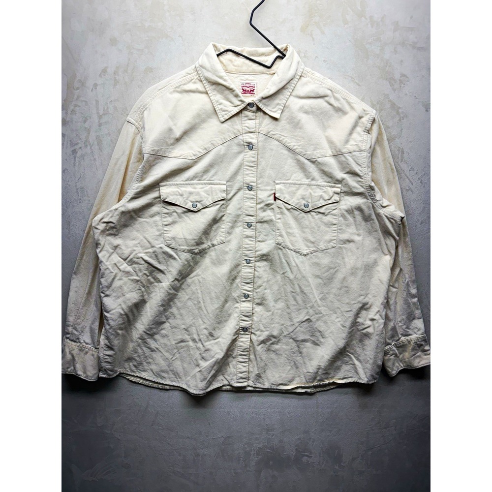 Levis Western Shirt Mens XXL Off White Corduroy Pearl Snap Button Up Long Sleeve